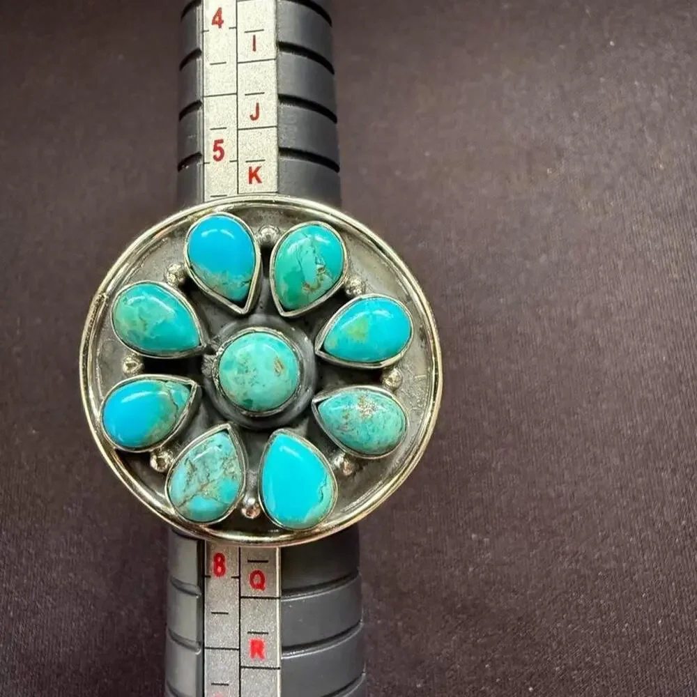 Sterling silver handmade big turquoise adjustable ring